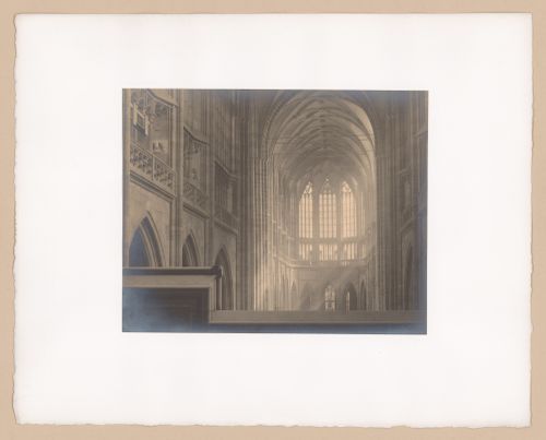 Plate from portfolio ''Svaty Vit (St. Vitus or St. Guy), various interior and exterior views of the cathedral under construction, Prague, Czech Republic''