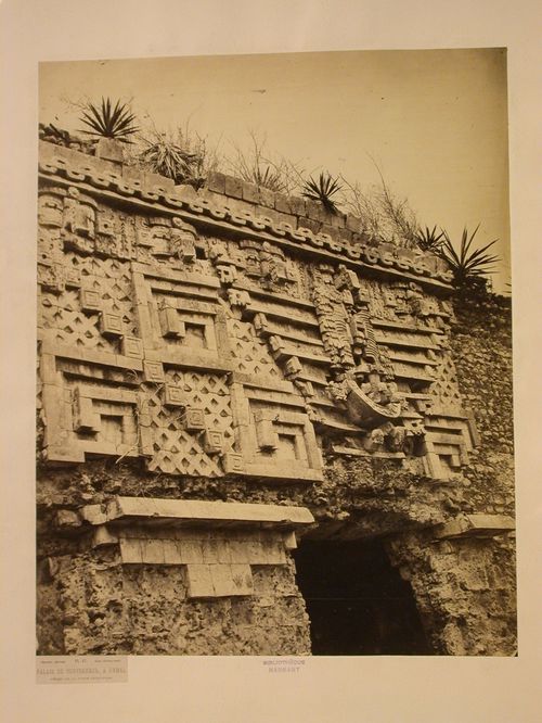 Close-up view of the bas-reliefs above the principal entrance of the Palace of the Governor, Uxmal Site, Mexico