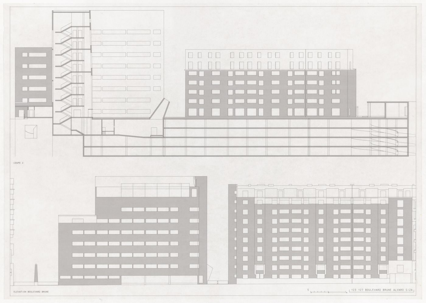 Elevation and section for Plano Urbanístico Boulevard Brune, Paris, France
