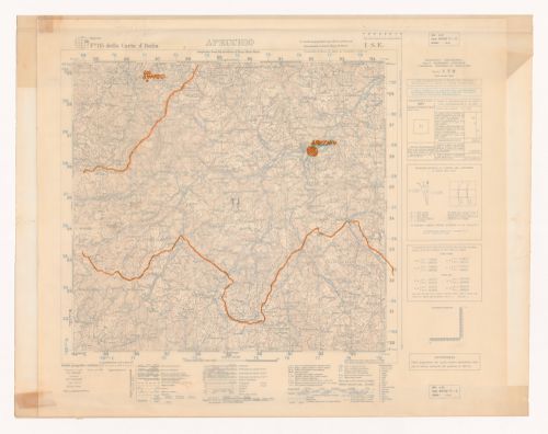 Annotated map of Italy showing the location of Apecchio for Zeno, une cultura autosufficiente [Zeno, a self-sufficient culture]