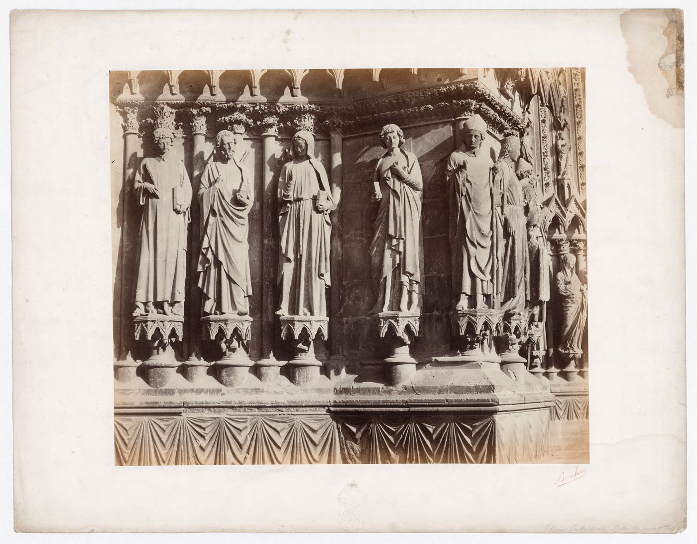 Detail of sculpture, right jambs, north door, west facade, Notre-Dame de Reims, Reims, France