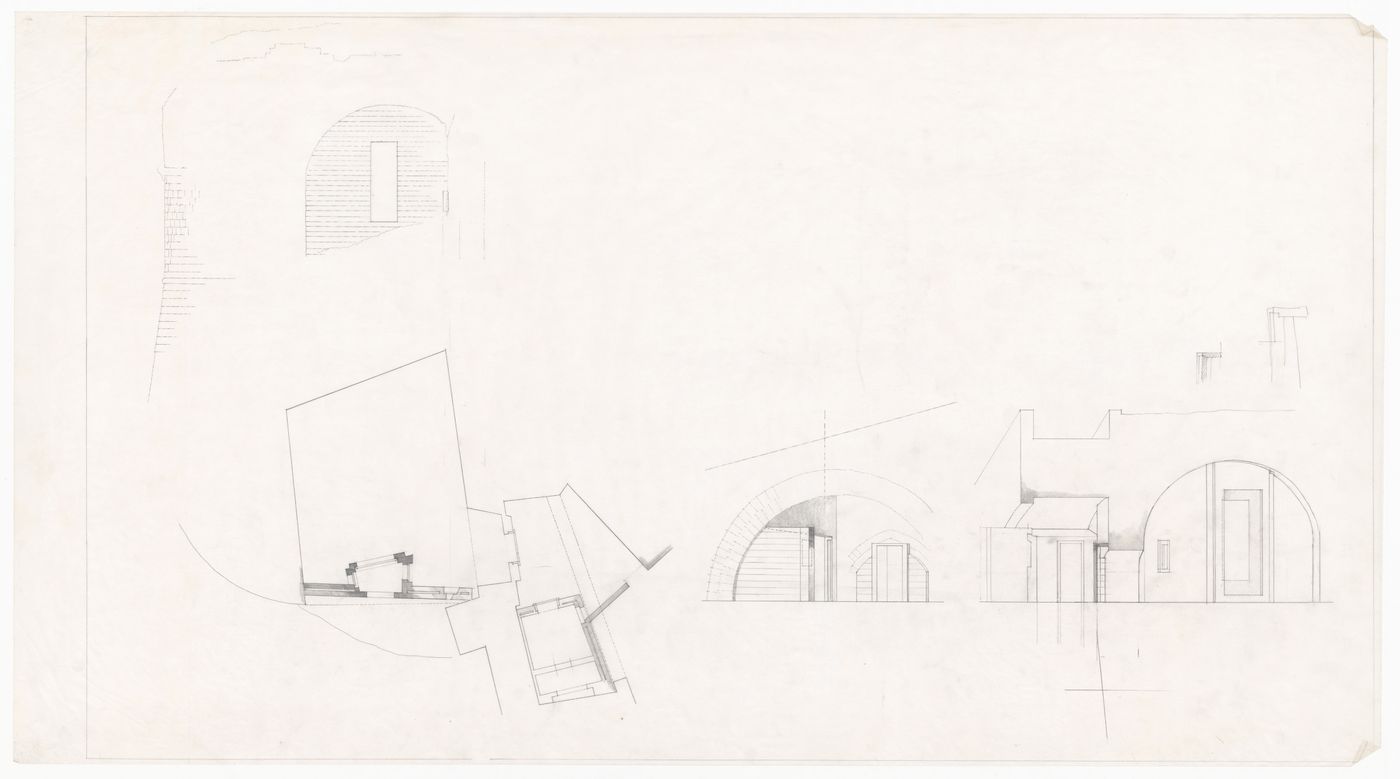 Sketches, elevations, and plans for Casa per Vittorio Matino, Otranto, Italy