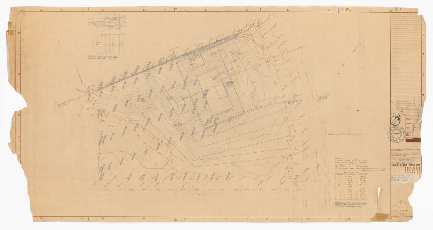 Annotated plot plan for Residence of Mr. & Mrs. John C. Parkin, North York, Ontario