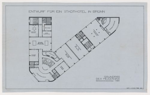 Mezzanine plan for Hotel Stiassni, Brno, Czechoslovakia (now Czech Republic)
