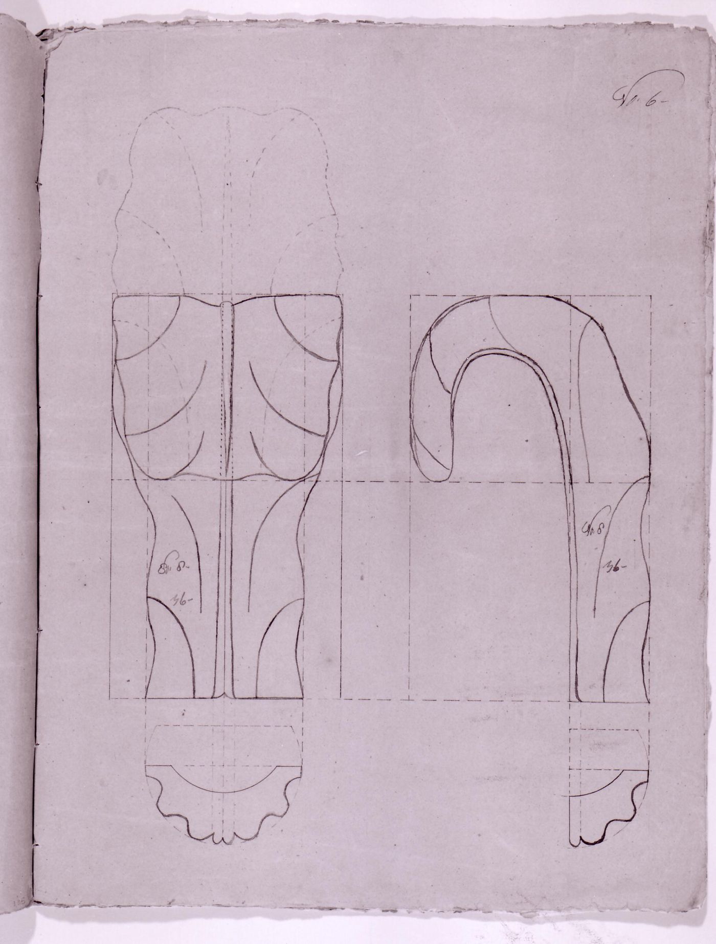 Plans and front and lateral elevations for a decorative detail for the high altar for Notre-Dame de Montréal