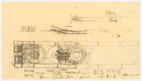 Second floor plan and sketches for the Palazzo dei Congressi, Venice, Italy