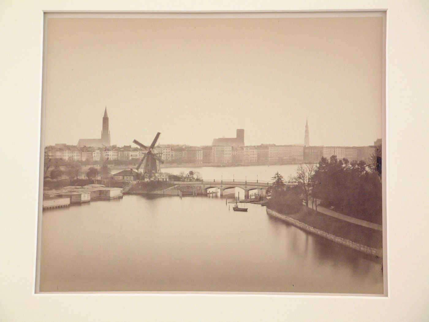 Bridge and windmill at harbor [?], Hamburg, Germany