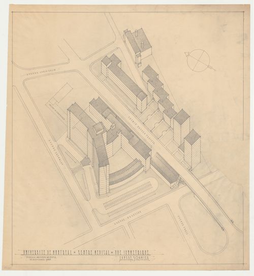Vue isométrique, Centre hospitalier, Université de Montréal, Montréal, Canada (1950-1961)