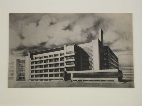 View of perspective drawing of the Wilhelminahuis, a multi-story residential building for women, The Hague, the Netherlands