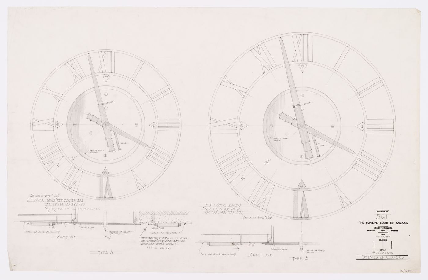 Détails des horloges, Cour suprême du Canada, Ottawa, Ontario, Canada (1937-1953, 1977)