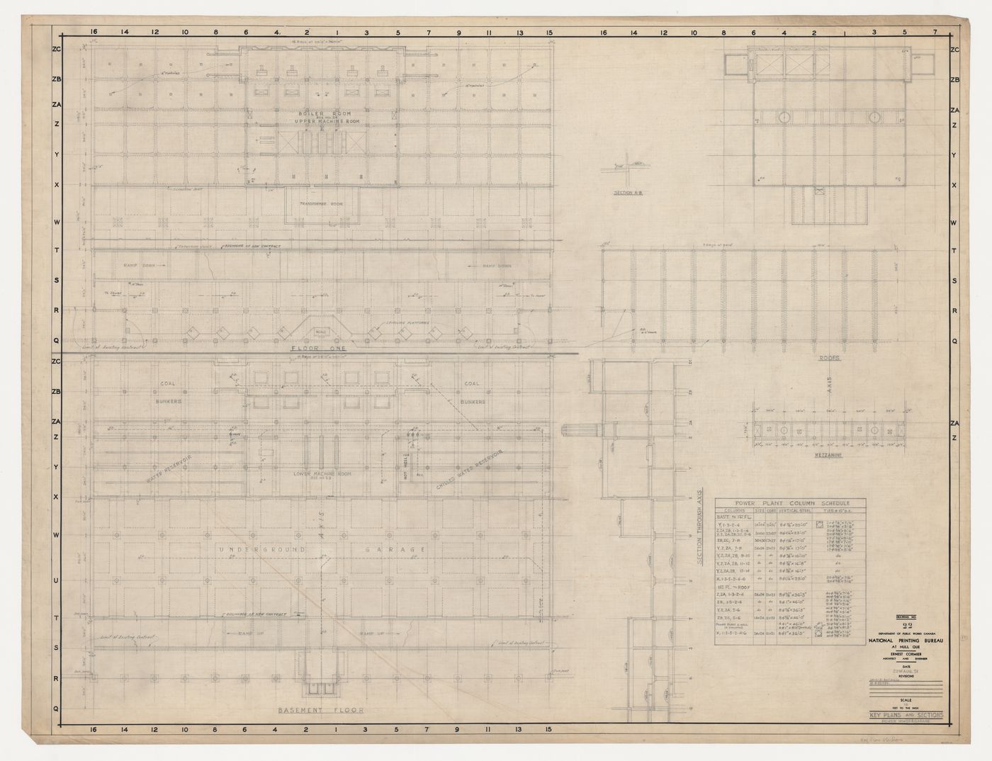 Salle des machines et garage : plans et coupes, Imprimerie Nationale du Canada, Hull, Québec, Canada