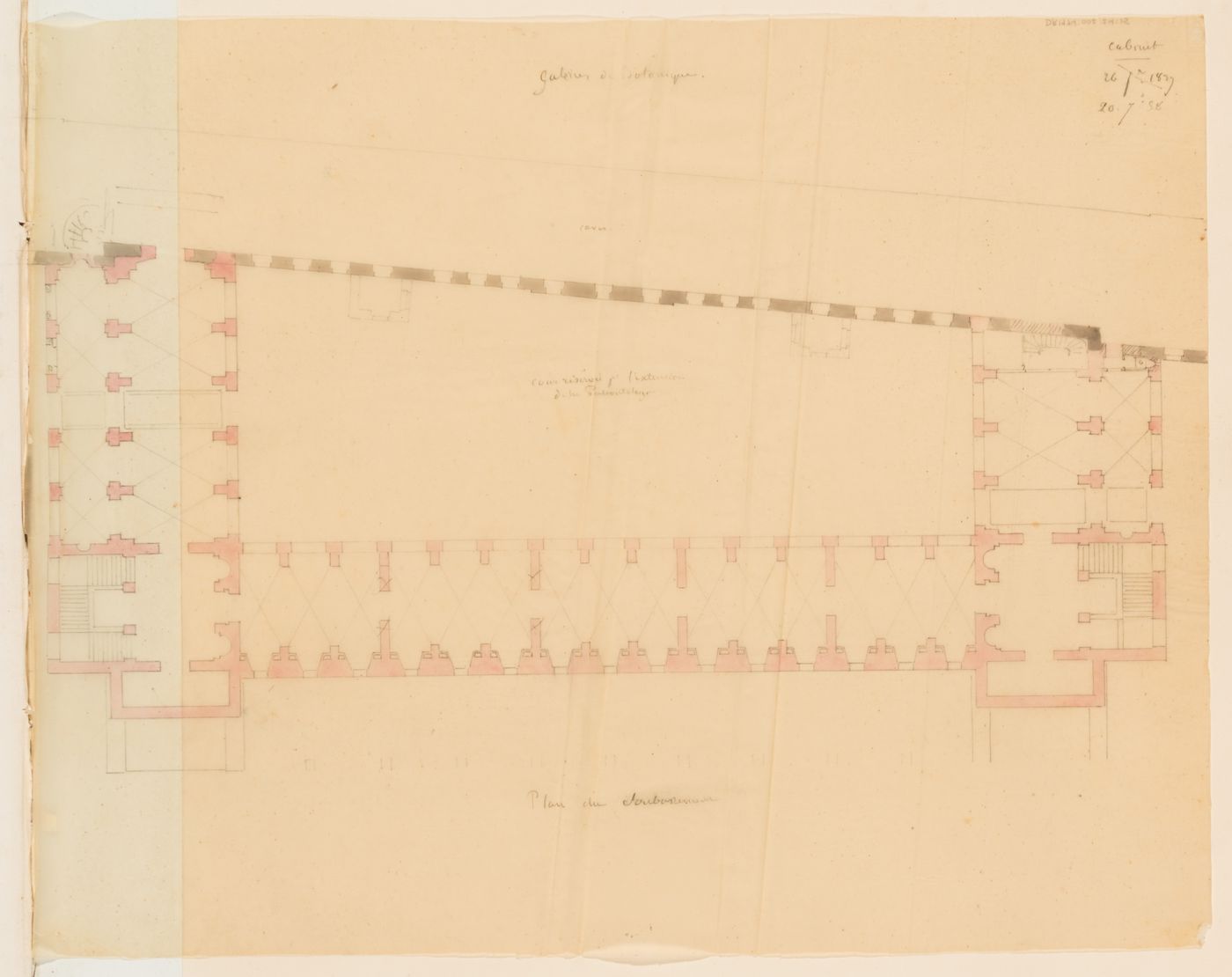 Project for a Galerie botanique et de paléontologie, 1839: Plan for the "soubassement"