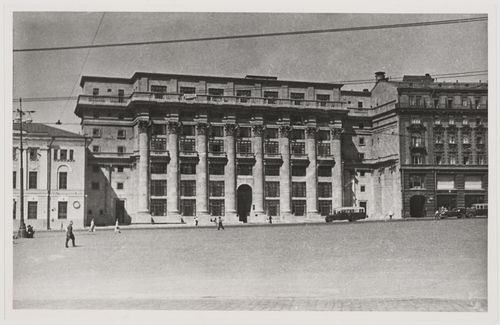View of the apartment building at 16 Mokhovaia Street from across Manezhnaia Square, Moscow