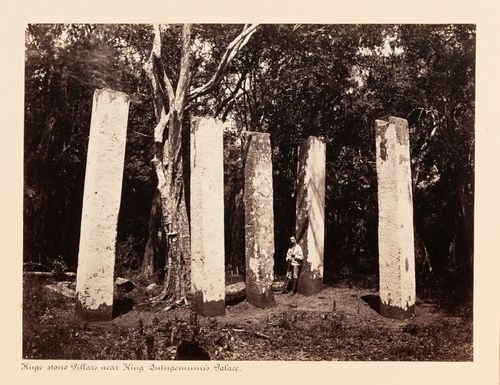 View of pillars, near King Mahasen's Palace, Anuradhapura, Ceylon (now Sri Lanka)
