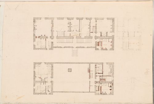 Plans for the house, probably for the first and second floors, Domaine de La Vallée; verso: Preliminary partial site plan, Domaine de La Vallée