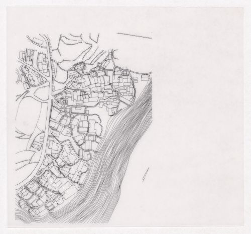 Plan of the town showing the water supply network for the Sichuan housing project for "Housing a Billion: Village Upgrading: Jianlu, China" publication