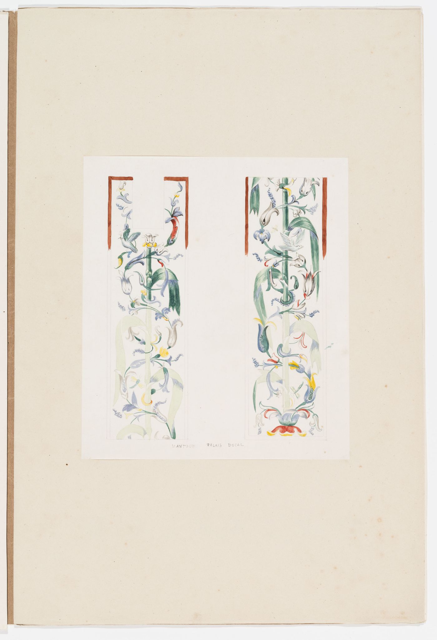 Ornament drawing of a vertical band decorated with arabesques from the Palazzo ducale, Mantua