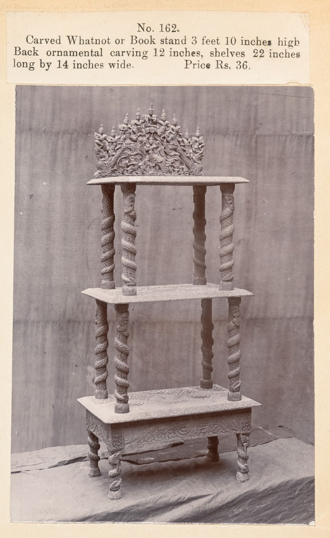 View of an étagère, F. Beato Limited, C Road, Mandalay, Burma (now Myanmar)