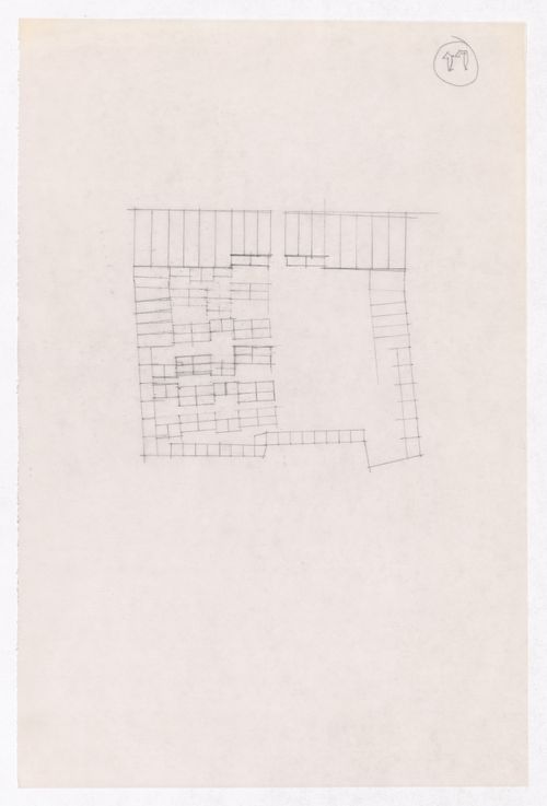 Sketch showing plots layout development for Minimum Cost Housing Group's plot in Aranya township, India, for Aranya Housing Project