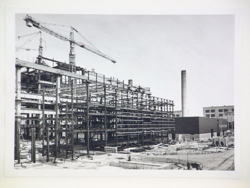 View of construction of steel structure for power station, United Kingdom