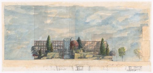 Sectional elevation for the competition for Bay Adelaide Park, Toronto