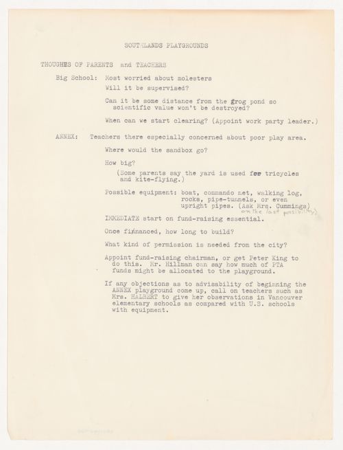 Thoughts of parents and teachers on proposal for Southlands School Play Area, Vancouver, British Columbia