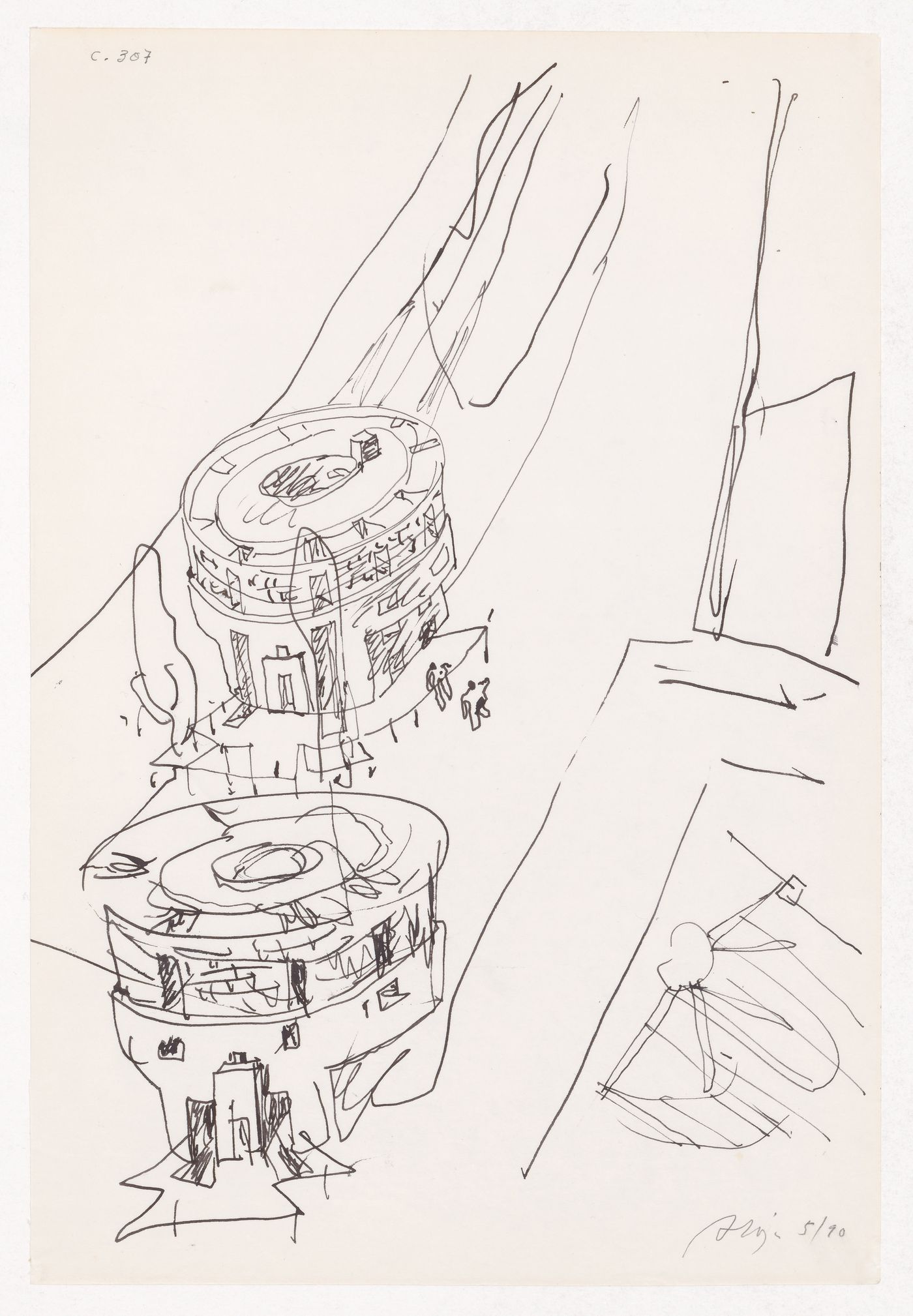 Sketch perspectives for Centro Meteorológico da Villa Olimpica, Barcelona, Spain