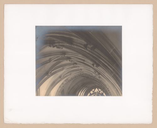 Plate from portfolio ''Svaty Vit (St. Vitus or St. Guy), various interior and exterior views of the cathedral under construction, Prague, Czech Republic''