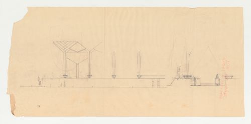 Wayfarers' Chapel, Palos Verdes, California: Partial side elevation and partial cross section for the chapel