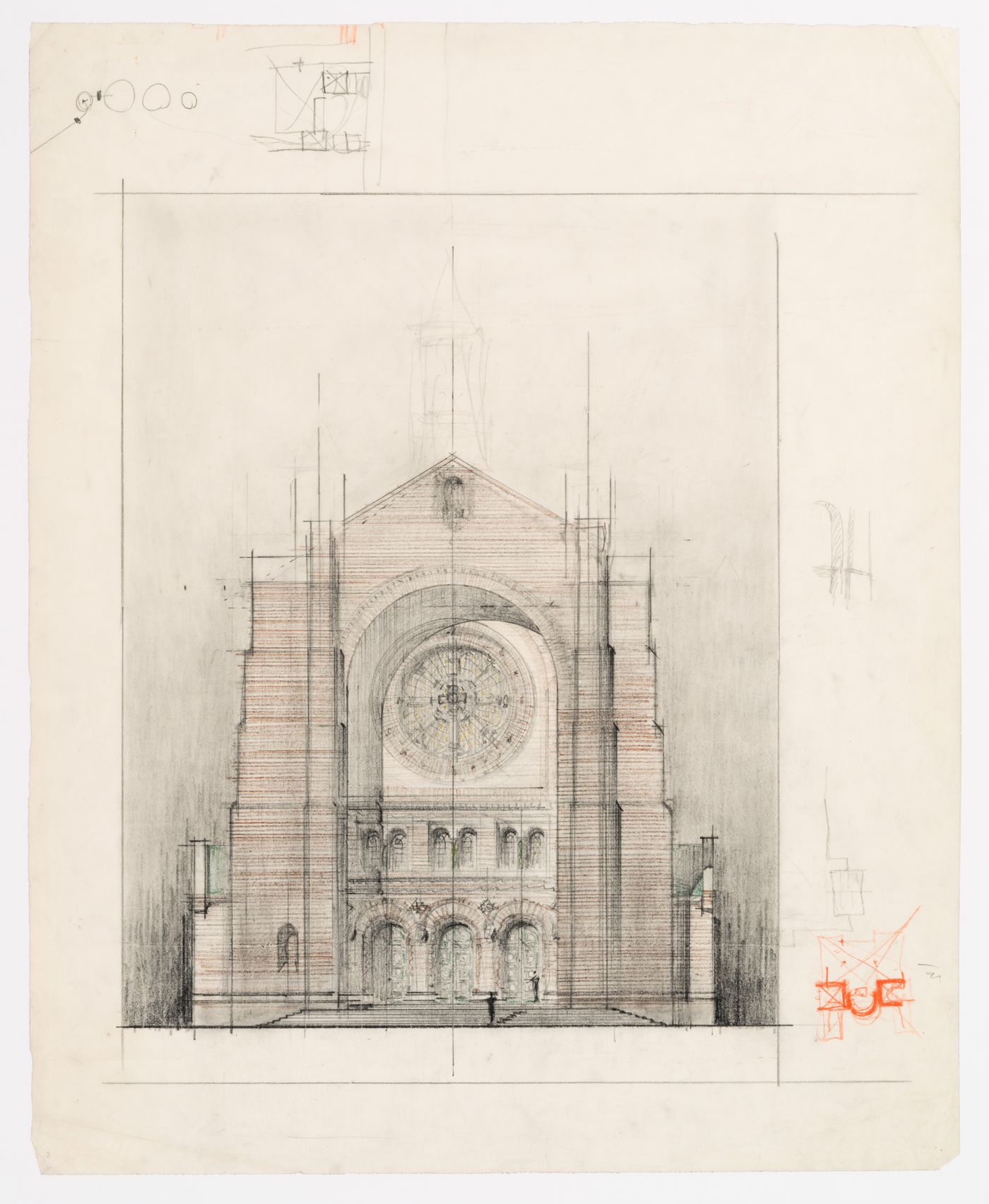 Étude de la façade, Église Saint-Ambroise, Montréal, Canada (1923-1927, 1936-1941)