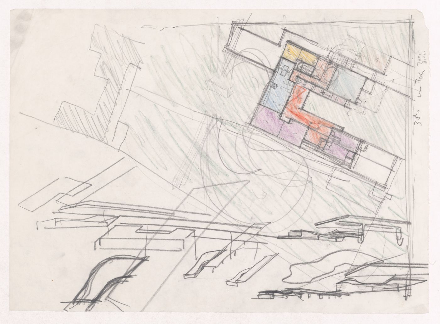 Sketch plan and perspectives for Habitação A. Felgueiras, Porto, Portugal