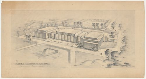 Perspective aérienne, Centre récréatif du Parc Jarry, Montréal, Canada (1952-1960)