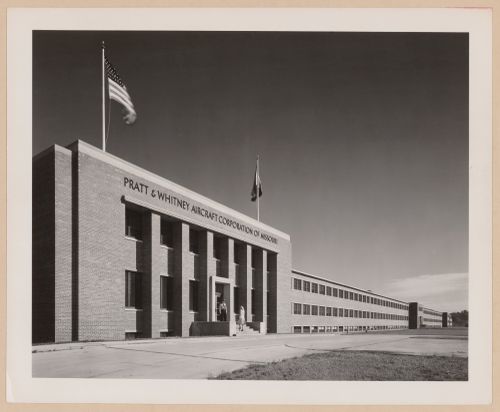 View of the principal façade of the Administraion and Manufacturing Buildings, United Aircraft Corporation Pratt & Whitney Corporation division Assembly Plant, Kansas City, Missouri
