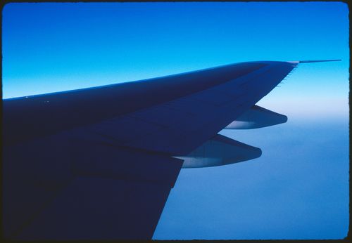 Airplane wing on a flight to Paris