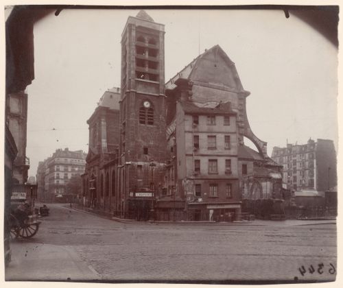 Exterior of Saint Nicholas du Chardonnet and several houses, Paris, France