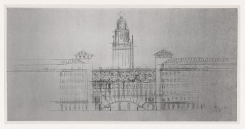 Photograph of a sketch elevation for the reconstruction of the Hofplein (city centre), Rotterdam, Netherlands