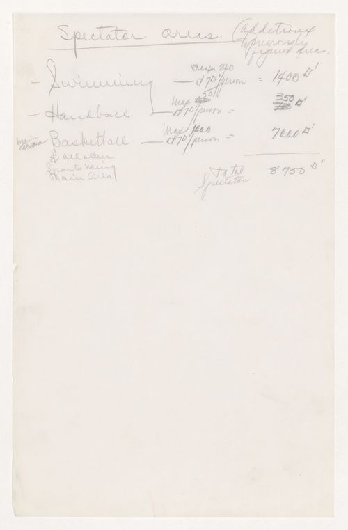 Notes and calculations for spectator areas for the Gymnasium and Natatorium