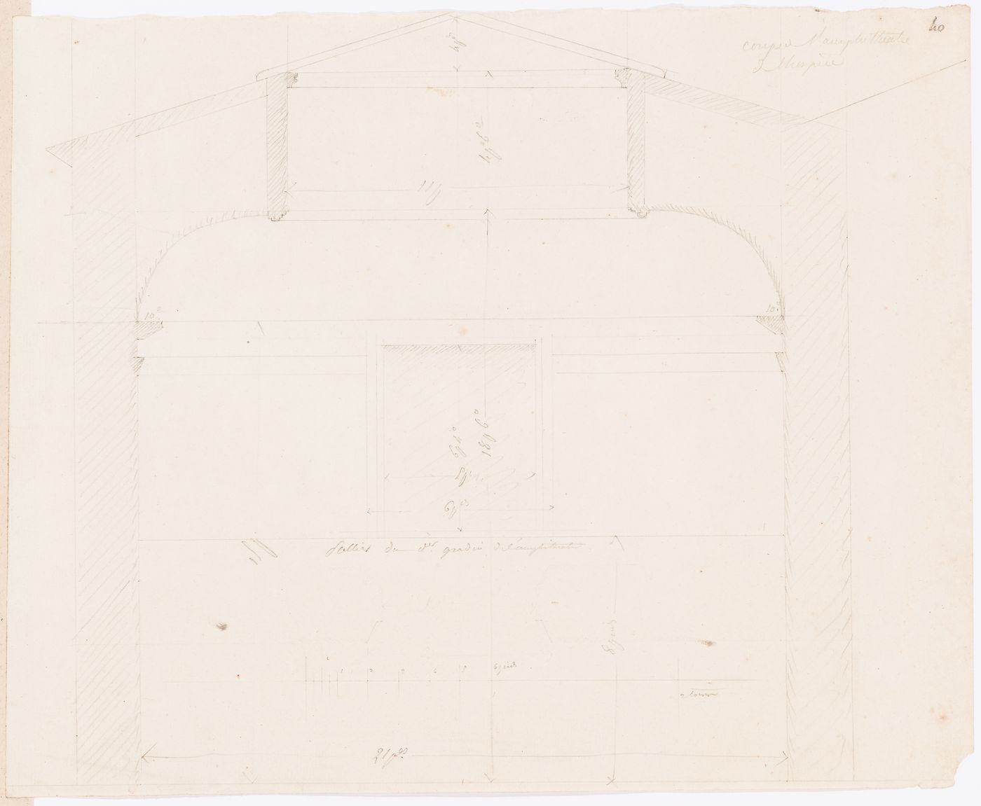 Project for the redevelopment of the École de médecine and surrounding area, Paris: Section through the ampitheatre for the Clinique de l'École de médecine