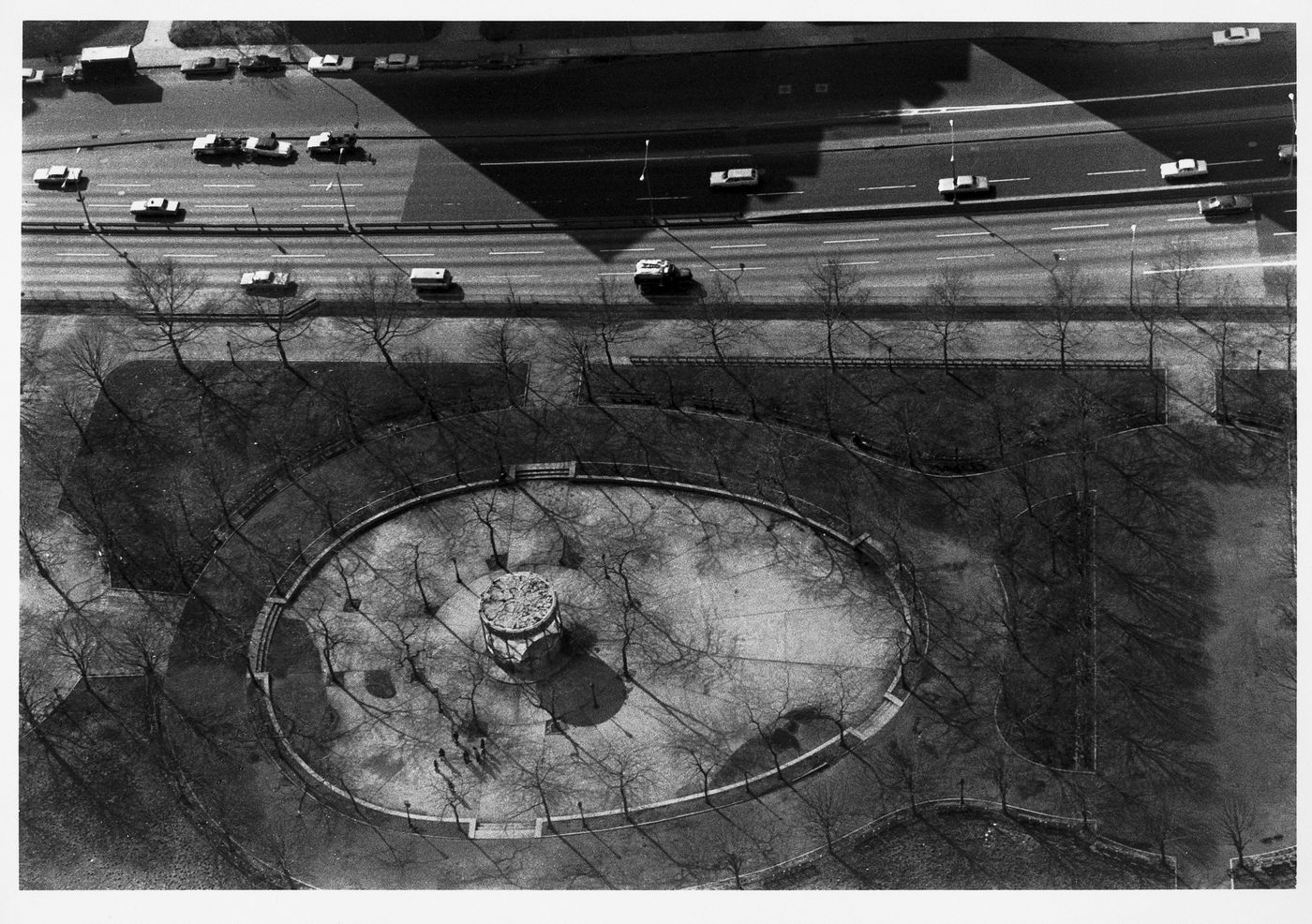 Aerial view of a park and a street, New York City, New York