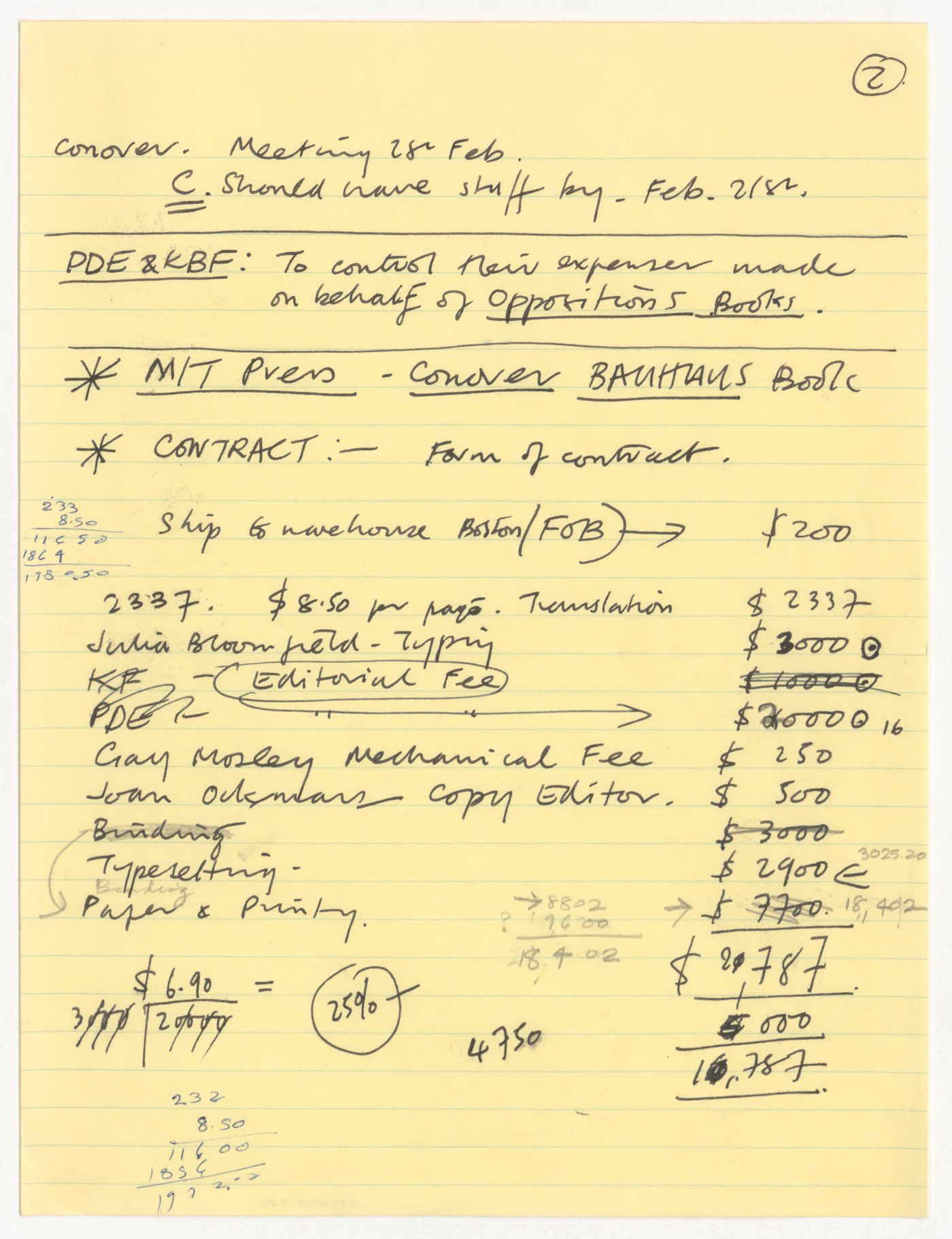 Notes and draft budget for Oppositions