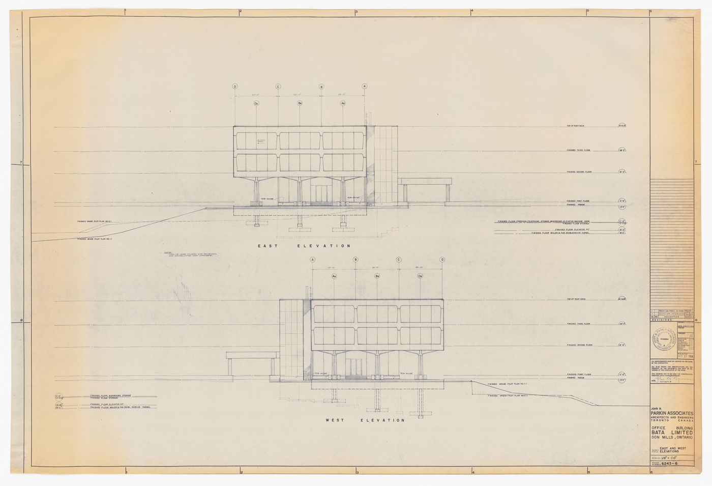 East and west elevations for Bata Limited Office Building, Don Mills, Ontario