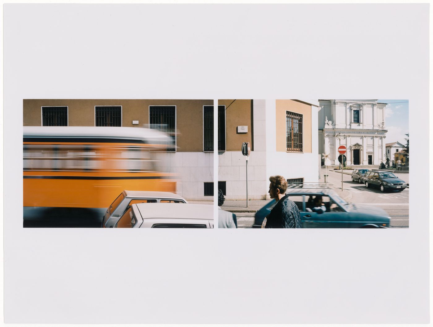 View of a busy street corner in Desio, Italy