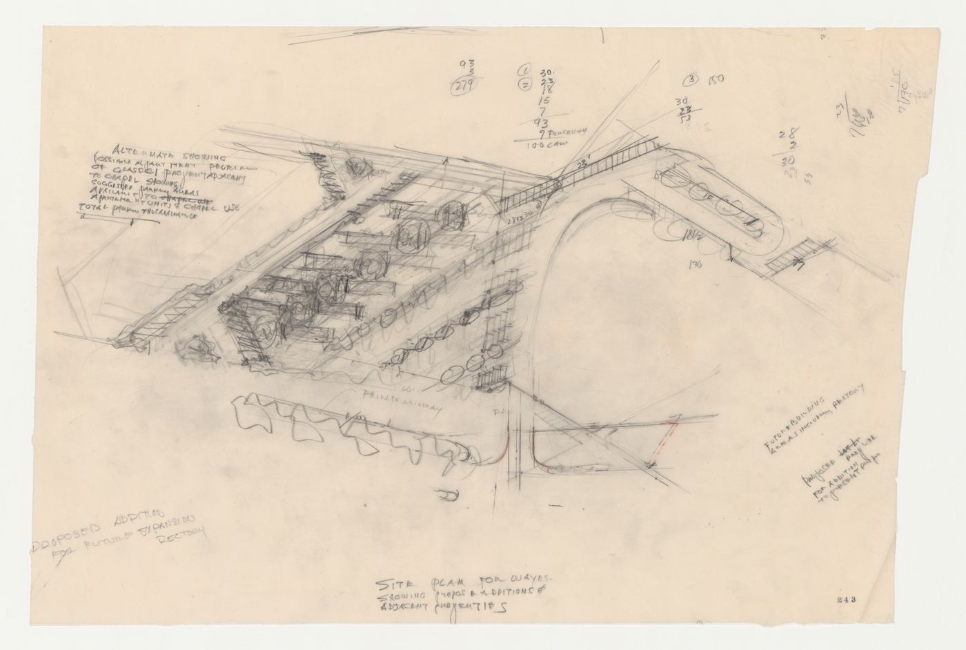 Wayfarers' Chapel, Palos Verdes, California: Sketch site plan for apartment development on adjacent lot