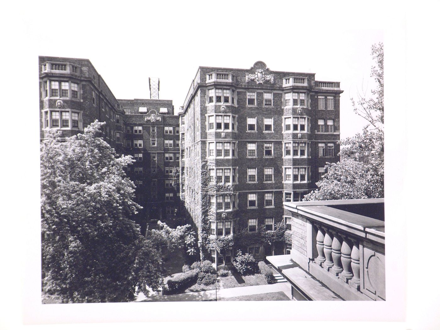 View of the principal façade of The Abington apartment house from the roof [?] of the building across the street, Detroit, Michigan