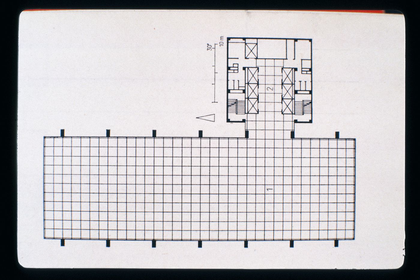 Slide of a drawing for Inland Steel Building, Chicago, by Bruce Graham, Walter Netsch and Fazlur Khan / SOM