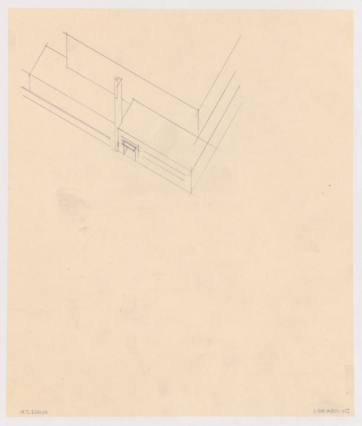 Partial bird's-eye axonometric for the church for Kiefhoek Housing Estate, Rotterdam, Netherlands