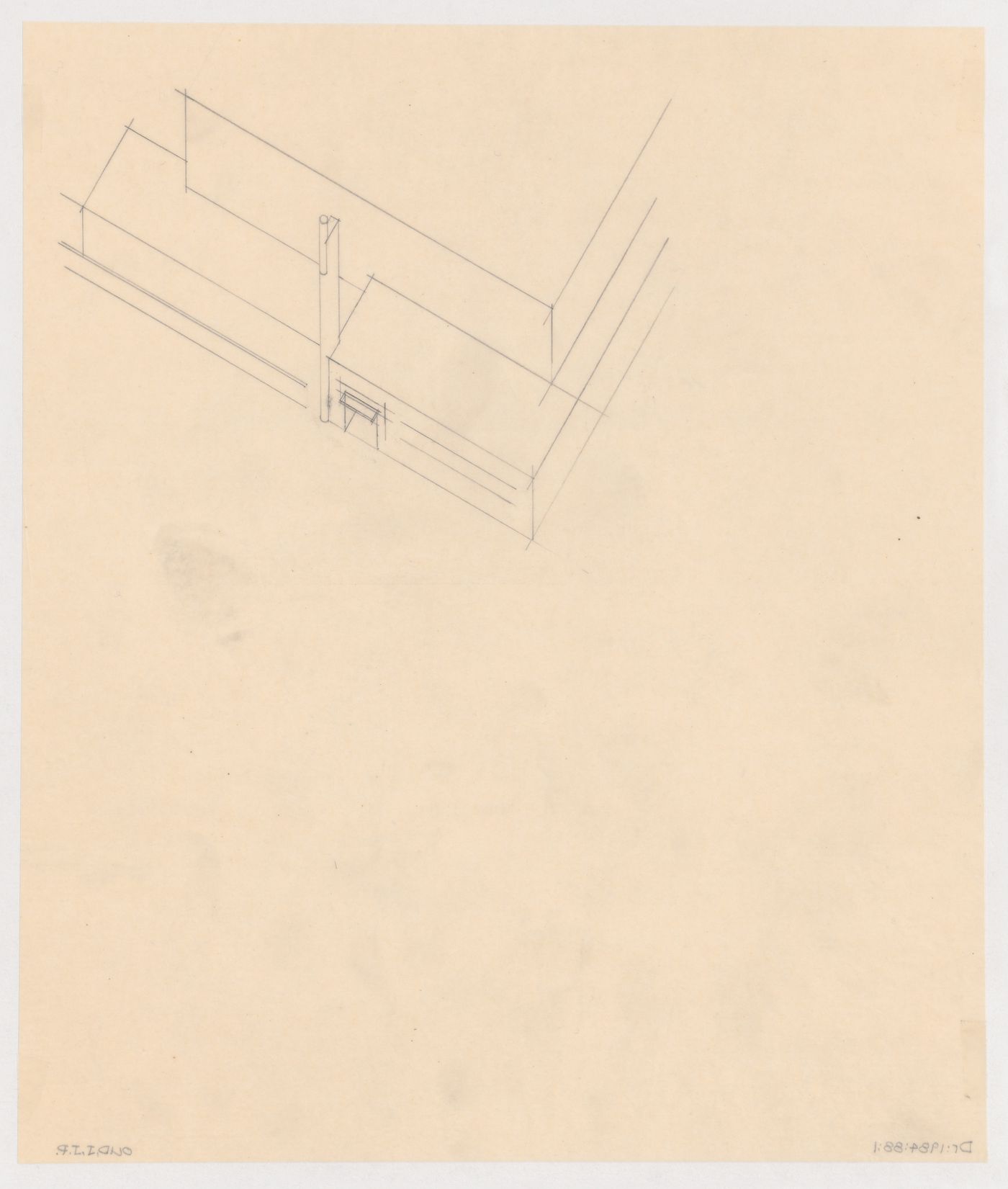 Partial bird's-eye axonometric for the church for Kiefhoek Housing Estate, Rotterdam, Netherlands