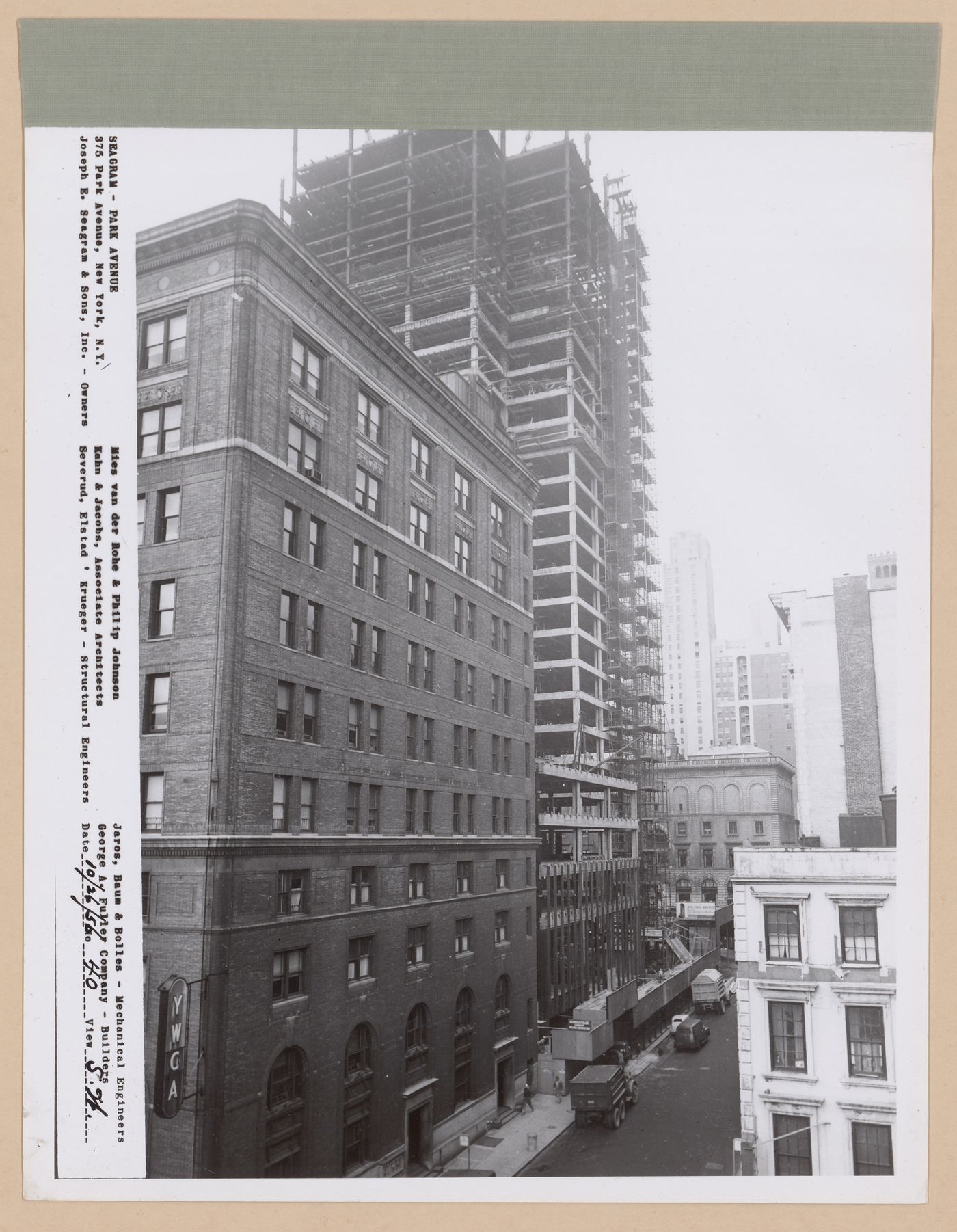 Seagram building under construction, 375 Park avenue, New York, N.Y., south-west view