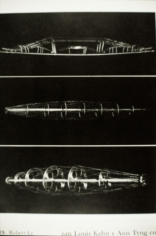 Slide with view of prototypes of spatial structures, by Robert Le Ricolais