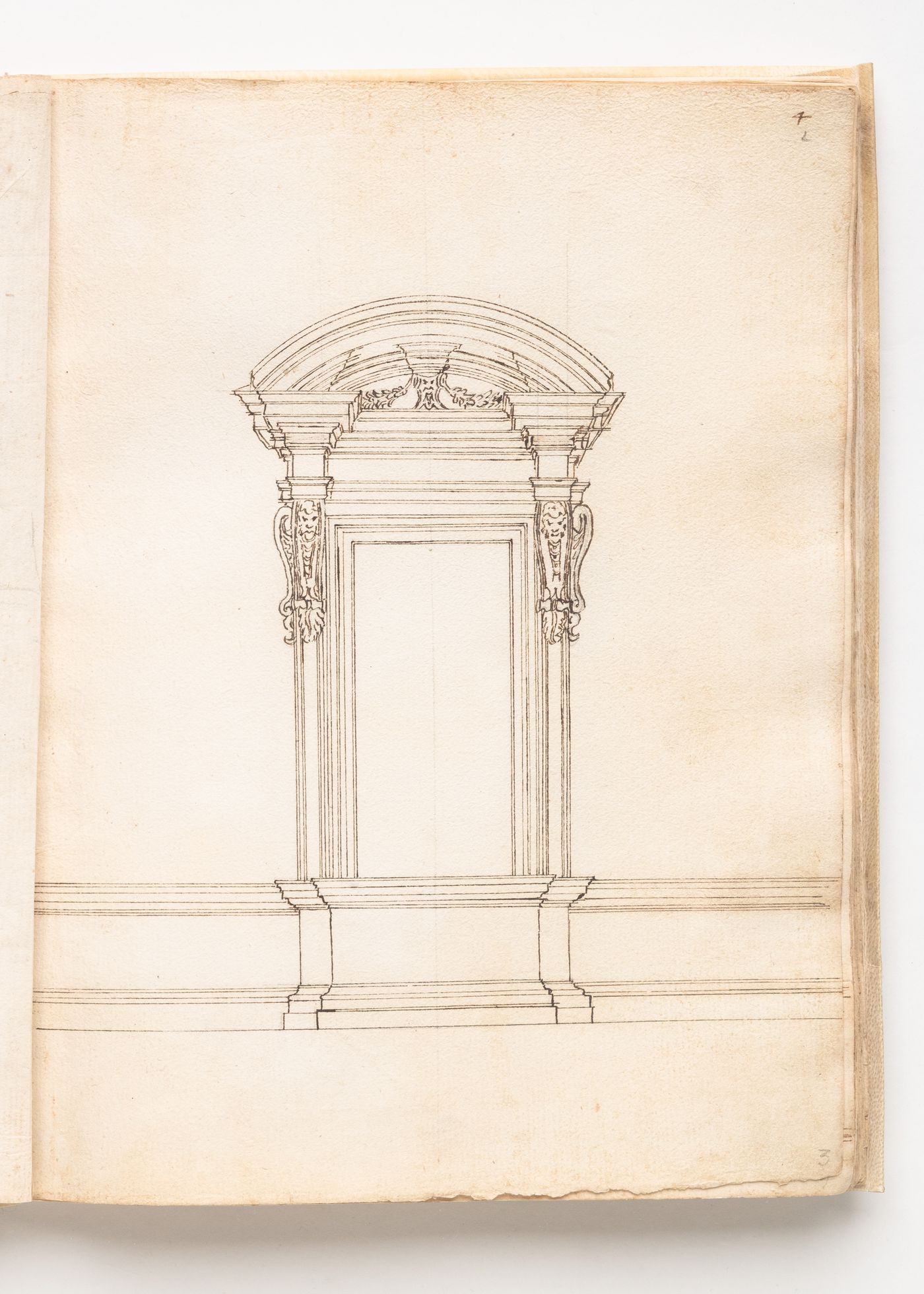 Elevation of window from the inner court of the Palazzo dei Conservatori, Rome; verso: Sketch after a detail from Raphael's 'The mass of Bolsena'